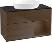 Тумба под раковину Villeroy & Boch Finion 100х50,1 см с подсветкой МДФ шпон грецкого ореха/стекло черное матовое GA22GNGN