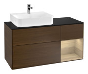 Тумба под раковину Villeroy & Boch Finion 120х50,1 см с подсветкой МДФ шпон грецкого ореха/стекло черное матовое G152PCGN