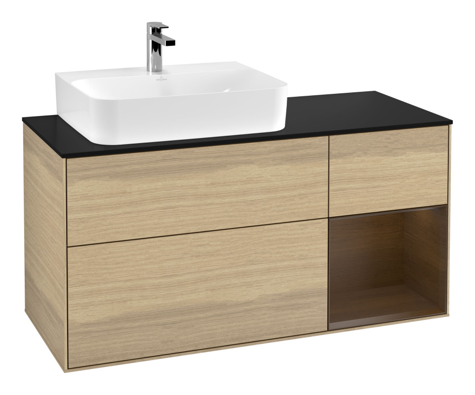 Тумба под раковину Villeroy & Boch Finion 120х50,1 см с подсветкой МДФ шпон дуба/стекло черное матовое G152GNPC