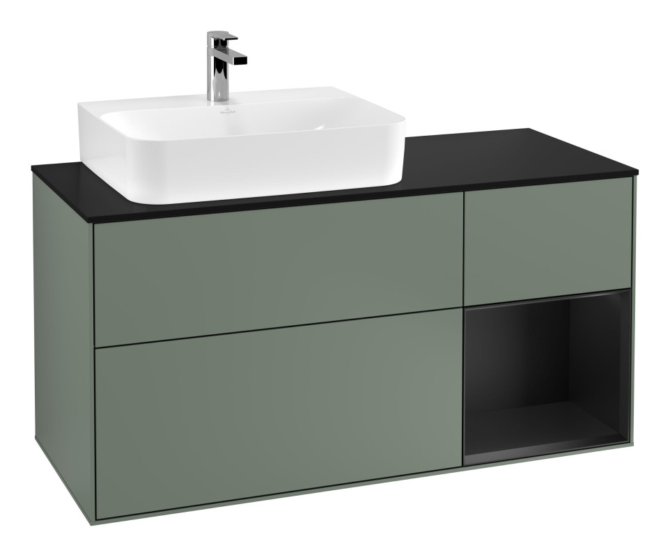 Тумба під раковину Villeroy & Boch Finion 120х50,1 см із підсвічуванням МДФ оливковий матовий лак/скло чорне матове G152PDGM