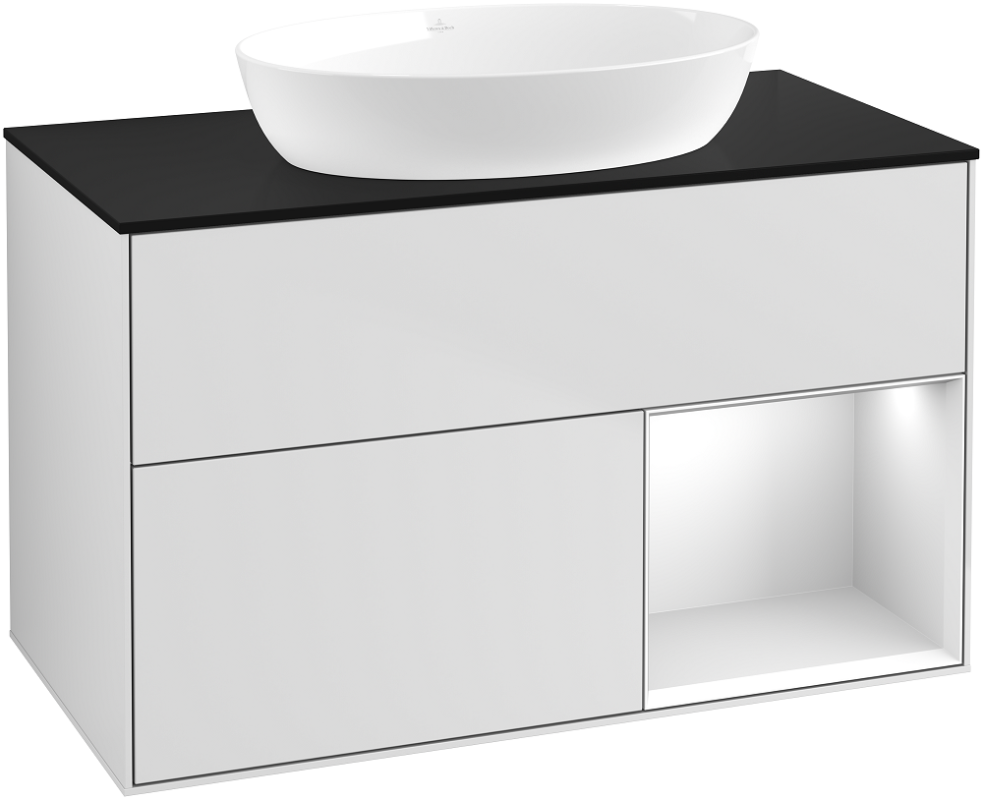 Тумба под раковину Villeroy & Boch Finion 100х50,1 см с подсветкой МДФ белый матовый лак/стекло черное матовое GA22MTMT