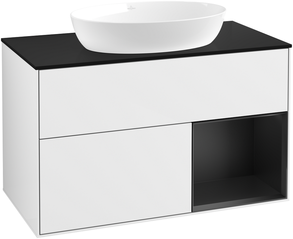 Тумба под раковину Villeroy & Boch Finion 100х50,1 см с подсветкой МДФ глянцевый белый лак/стекло черное матовое GA22PDGF