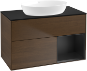 Тумба под раковину Villeroy & Boch Finion 100х50,1 см с подсветкой МДФ шпон грецкого ореха/стекло черное матовое GA22PDGN