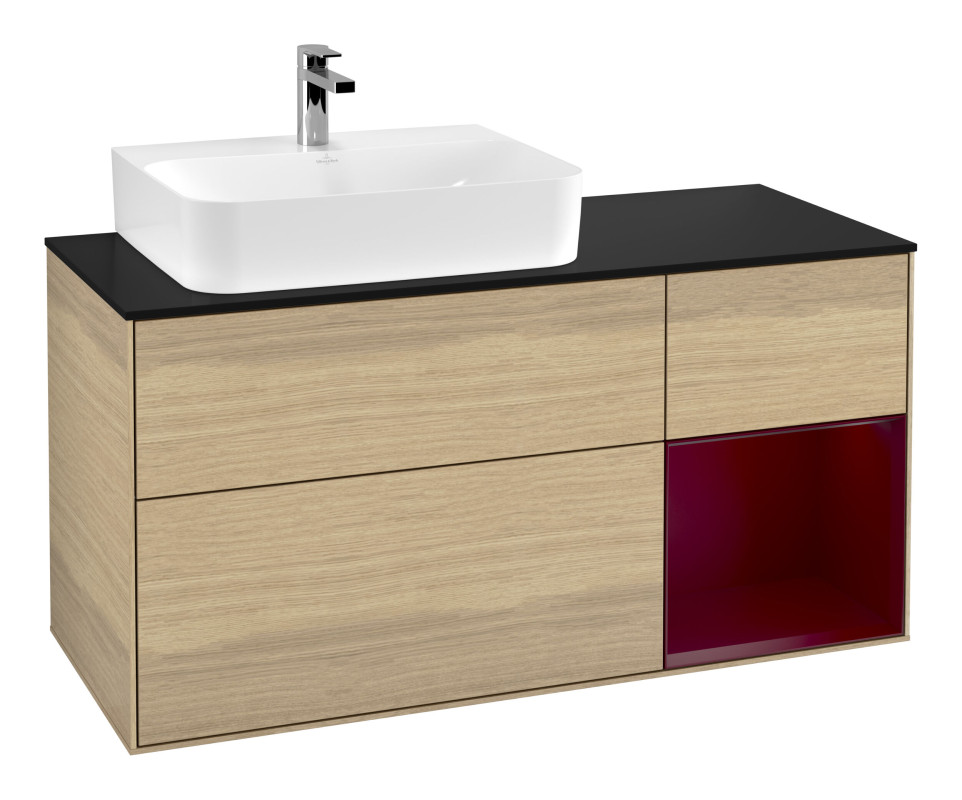 Тумба под раковину Villeroy & Boch Finion 120х50,1 см с подсветкой МДФ шпон дуба/стекло черное матовое G152HBPC