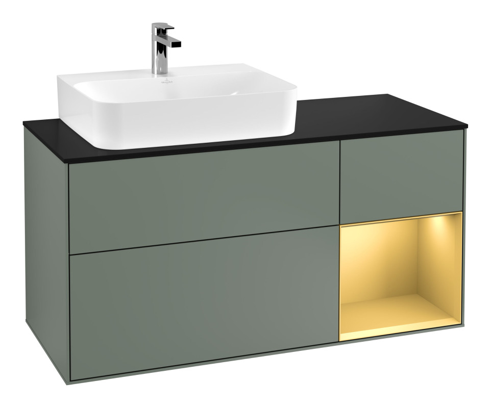 Тумба під раковину Villeroy & Boch Finion 120х50,1 см із підсвічуванням МДФ оливковий матовий лак/скло чорне матове G152HFGM