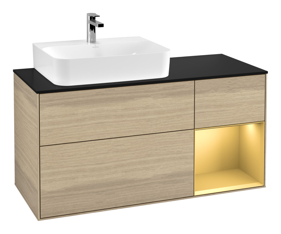 Тумба под раковину Villeroy & Boch Finion 120х50,1 см с подсветкой МДФ шпон дуба/стекло черное матовое G152HFPC