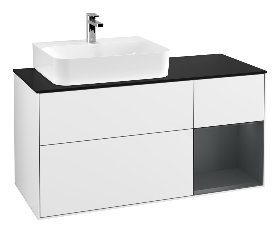 Тумба под раковину Villeroy & Boch Finion 120х50,1 см с подсветкой МДФ глянцевый белый лак/стекло черное матовое G152HGGF