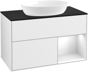Тумба під раковину Villeroy & Boch Finion 100х50,1 см з підсвічуванням МДФ білий глянцевий лак/скло чорне матове GA22GFGF