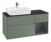 Тумба під раковину Villeroy & Boch Finion 120х50,1 см із підсвічуванням МДФ оливковий матовий лак/скло чорне матове G152HGGM