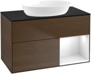 Тумба під раковину Villeroy & Boch Finion 100х50,1 см з підсвічуванням МДФ шпон волоського горіха/скло чорне матове GA22GFGN