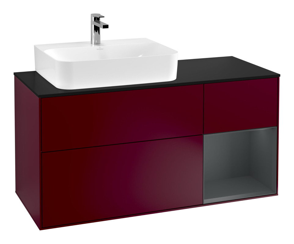 Тумба під раковину Villeroy & Boch Finion 120х50,1 см із підсвічуванням МДФ півонія матовий лак/скло чорне матове G152HGHB