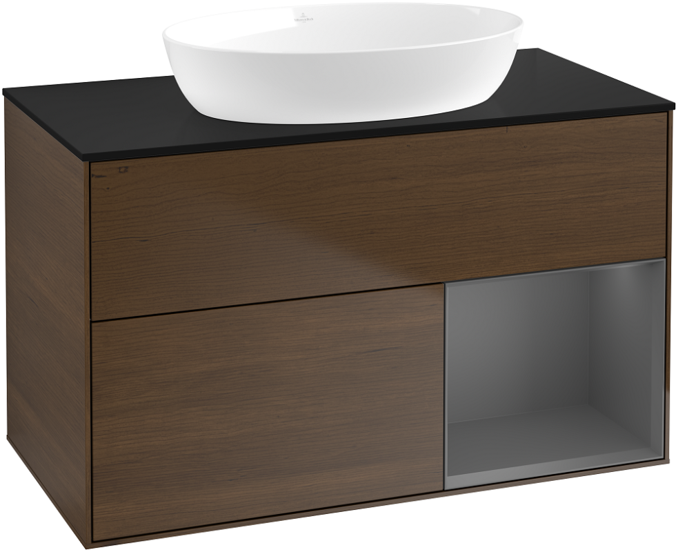 Тумба під раковину Villeroy & Boch Finion 100х50,1 см з підсвічуванням МДФ шпон волоського горіха/скло чорне матове GA22GKGN