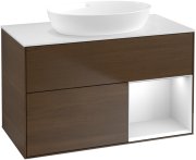 Тумба под раковину Villeroy & Boch Finion 100х50,1 см с подсветкой МДФ шпон грецкого ореха/стекло белое матовое GA21MTGN