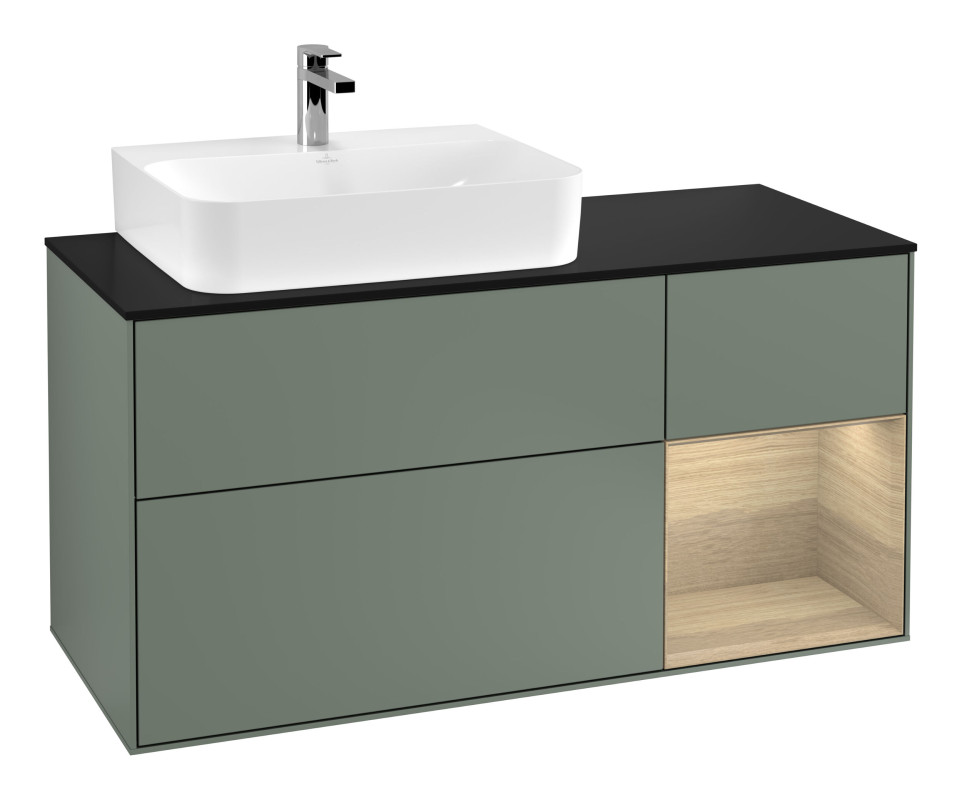 Тумба під раковину Villeroy & Boch Finion 120х50,1 см із підсвічуванням МДФ оливковий матовий лак/скло чорне матове G152PCGM