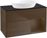 Тумба под раковину Villeroy & Boch Finion 100х50,1 см с подсветкой МДФ шпон грецкого ореха/стекло черное матовое GA22GNGN