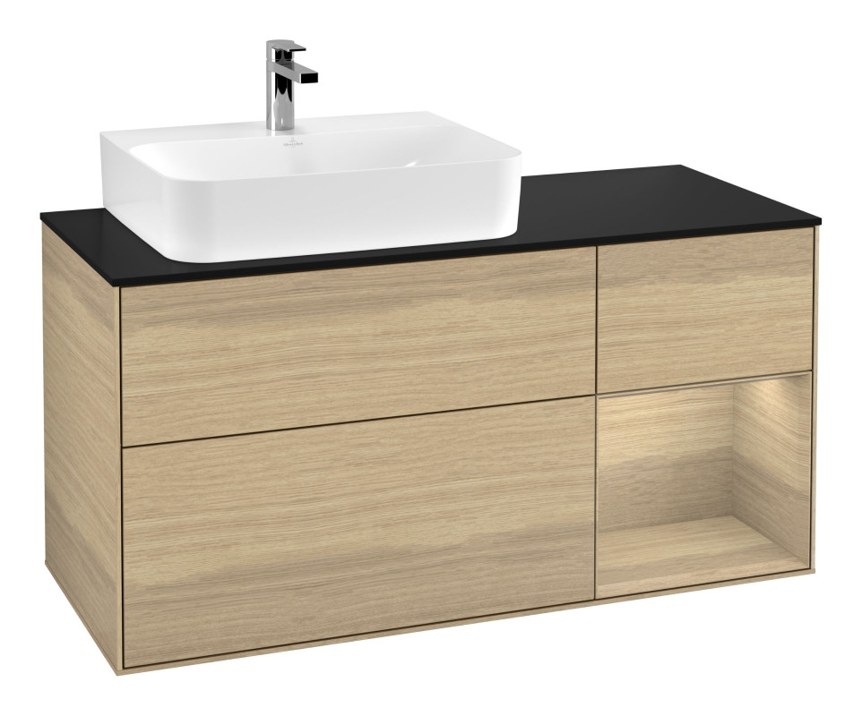 Тумба під раковину Villeroy & Boch Finion 120х50,1 см із підсвічуванням МДФ шпон дуба/скло чорне матове G152PCPC