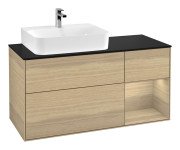 Тумба под раковину Villeroy & Boch Finion 120х50,1 см с подсветкой МДФ шпон дуба/стекло черное матовое G152PCPC