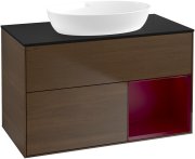 Тумба під раковину Villeroy & Boch Finion 100х50,1 см з підсвічуванням МДФ шпон волоського горіха/скло чорне матове GA22HBGN