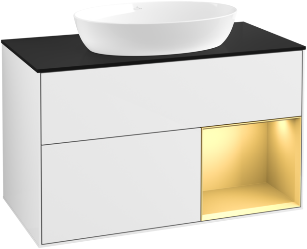 Тумба под раковину Villeroy & Boch Finion 100х50,1 см с подсветкой МДФ глянцевый белый лак/стекло черное матовое GA22HFGF