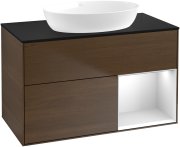 Тумба під раковину Villeroy & Boch Finion 100х50,1 см з підсвічуванням МДФ шпон волоського горіха/скло чорне матове GA22MTGN