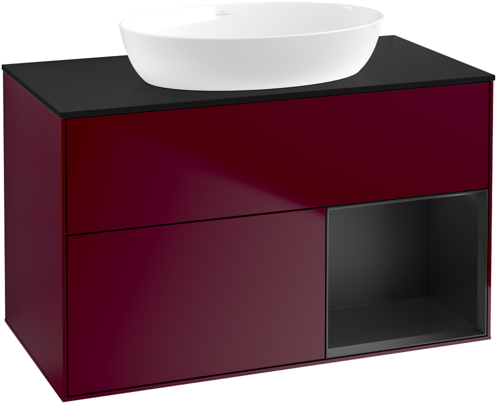 Тумба під раковину Villeroy & Boch Finion 100х50,1 см з підсвічуванням МДФ півонія матовий лак/скло чорне матове GA22PDHB