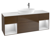 Тумба под раковину Villeroy & Boch Finion 160х50,1 см с подсветкой МДФ шпон грецкого ореха/стекло белое матовое F981MTGN