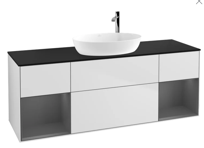 Тумба під раковину Villeroy & Boch Finion 160х50,1 см із підсвічуванням МДФ білий матовий лак/скло чорне матове F982GKMT