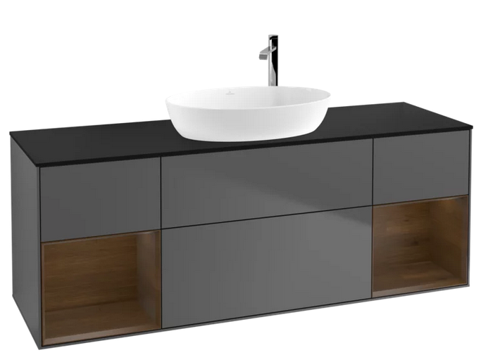 Тумба під раковину Villeroy & Boch Finion 160х50,1 см із підсвічуванням МДФ антрацит матовий лак/скло чорне матове F982GNGK