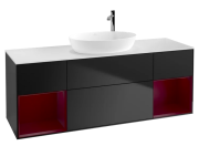 Тумба под раковину Villeroy & Boch Finion 160х50,1 см с подсветкой МДФ черный матовый лак/стекло белое матовое F981HBPD