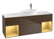 Тумба под раковину Villeroy & Boch Finion 160х50,1 см с подсветкой МДФ шпон грецкого ореха/стекло белое матовое F981HFGN