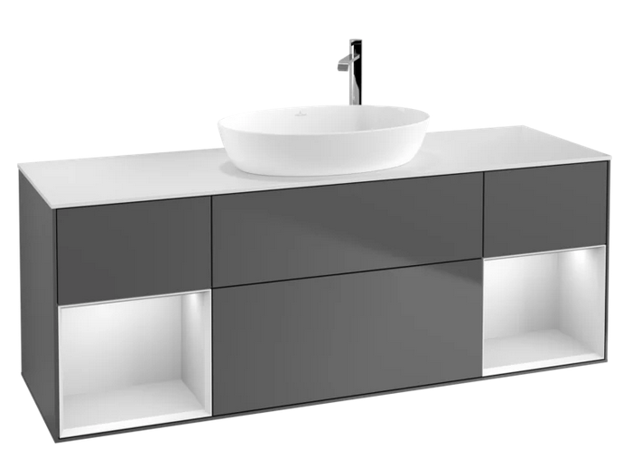 Тумба под раковину Villeroy & Boch Finion 160х50,1 см с подсветкой МДФ антрацит матовый лак/стекло белое матовое F981MTGK