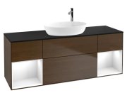 Тумба під раковину Villeroy & Boch Finion 160х50,1 см із підсвічуванням МДФ шпон волоського горіха/скло чорне матове F982GFGN