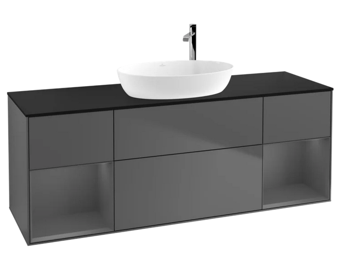 Тумба під раковину Villeroy & Boch Finion 160х50,1 см із підсвічуванням МДФ антрацит матовий лак/скло чорне матове F982GKGK