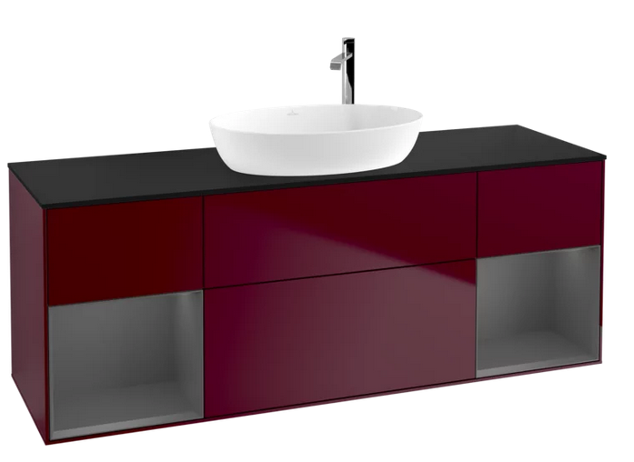 Тумба під раковину Villeroy & Boch Finion 160х50,1 см з підсвічуванням МДФ півонія матовий лак/скло чорне матове F982GKHB