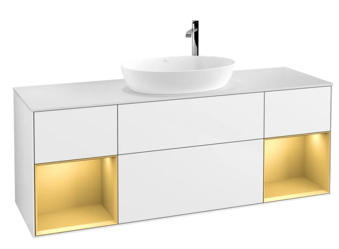 Тумба под раковину Villeroy & Boch Finion 160х50,1 см с подсветкой МДФ глянцевый белый лак/стекло белое матовое F981HFGF