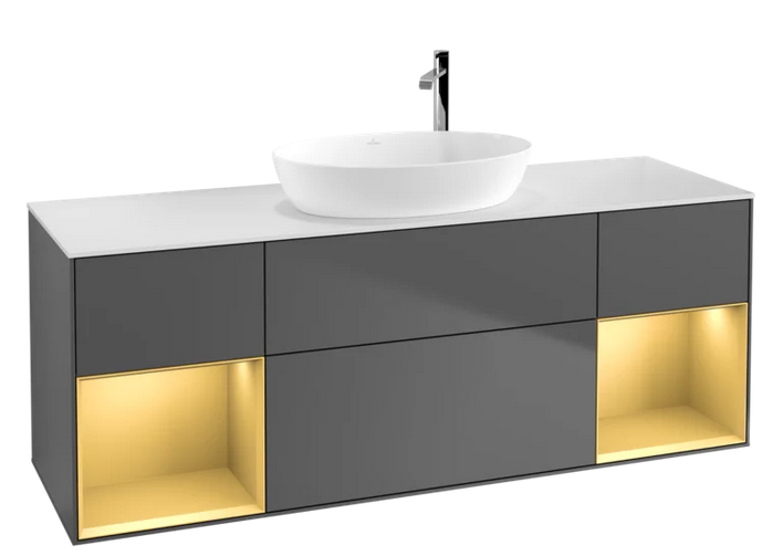 Тумба под раковину Villeroy & Boch Finion 160х50,1 см с подсветкой МДФ антрацит матовый лак/стекло белое матовое F981HFGK