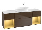 Тумба под раковину Villeroy & Boch Finion 160х50,1 см с подсветкой МДФ шпон грецкого ореха/стекло белое матовое F981HFGN