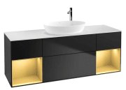 Тумба під раковину Villeroy & Boch Finion 160х50,1 см із підсвічуванням МДФ чорний матовий лак/скло біле матове F981HFPD