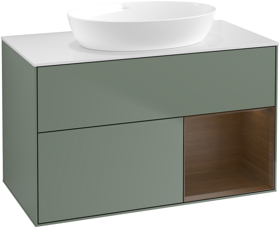 Тумба под раковину Villeroy & Boch Finion 100х50,1 см с подсветкой МДФ оливковый матовый лак/стекло белое матовое GA21GNGM