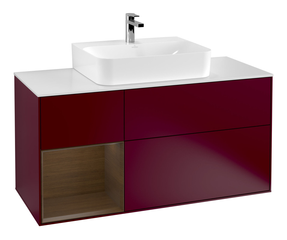 Тумба под раковину Villeroy & Boch Finion 120х50,1 см с подсветкой МДФ пион матовый лак/стекло белое матовое F161GNHB