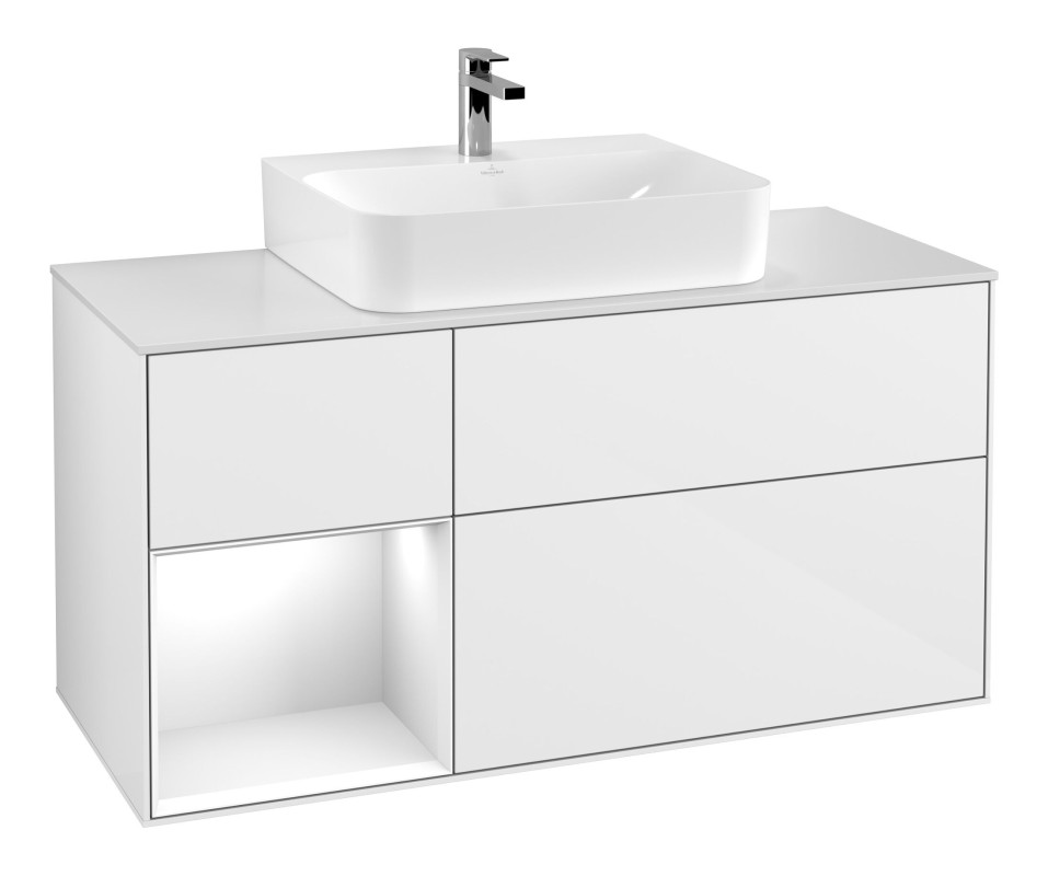 Тумба под раковину Villeroy & Boch Finion 120х50,1 см с подсветкой МДФ глянцевый белый лак/стекло белое матовое F161GFGF