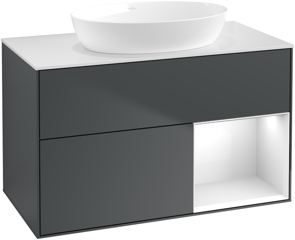 Тумба под раковину Villeroy & Boch Finion 100х50,1 см с подсветкой МДФ темно-синий матовый лак/стекло белое матовое GA21GFHG