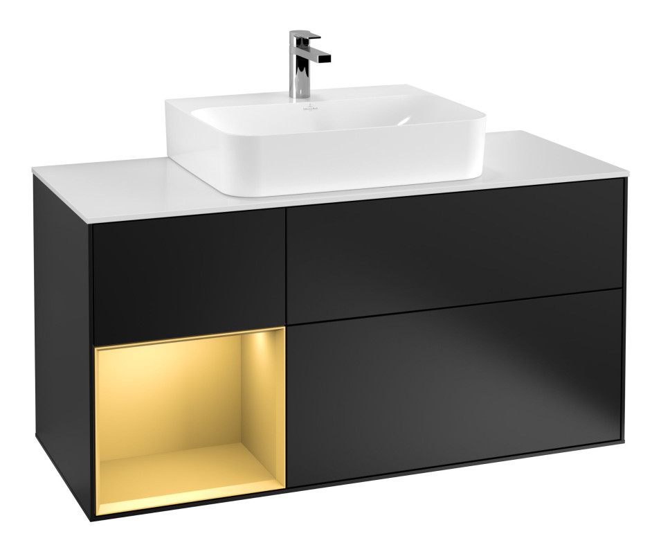 Тумба под раковину Villeroy & Boch Finion 120х50,1 см с подсветкой МДФ черный матовый лак/стекло белое матовое F161HFPD