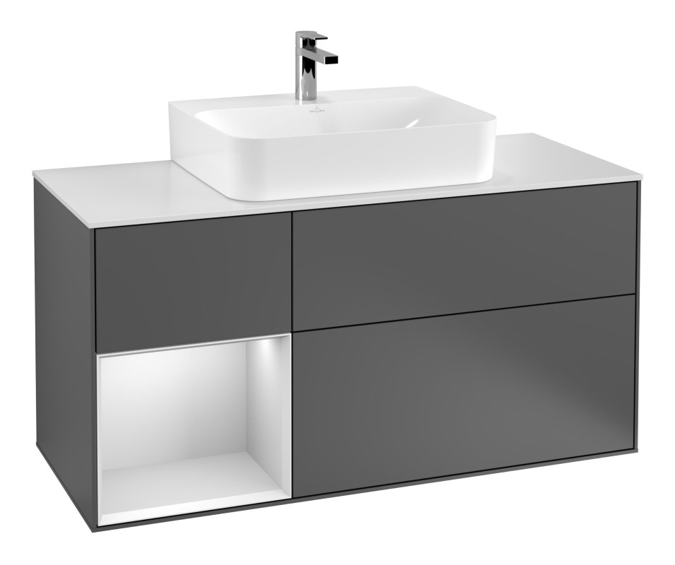 Тумба під раковину Villeroy & Boch Finion 120х50,1 см із підсвічуванням МДФ антрацит матовий лак/скло біле матове F161MTGK