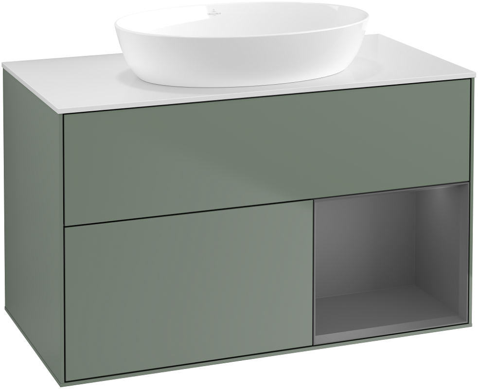 Тумба под раковину Villeroy & Boch Finion 100х50,1 см с подсветкой МДФ оливковый матовый лак/стекло белое матовое GA21GKGM