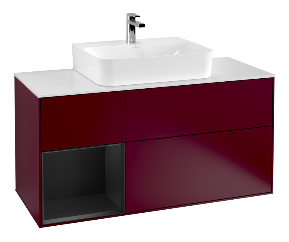 Тумба под раковину Villeroy & Boch Finion 120х50,1 см с подсветкой МДФ пион матовый лак/стекло белое матовое F161PDHB