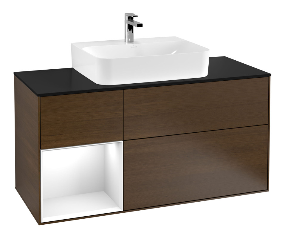 Тумба под раковину Villeroy & Boch Finion 120х50,1 см с подсветкой МДФ шпон грецкого ореха/стекло черное матовое F162GFGN