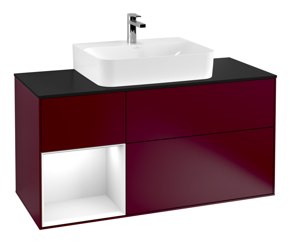 Тумба под раковину Villeroy & Boch Finion 120х50,1 см с подсветкой МДФ пион матовый лак/стекло черное матовое F162GFHB