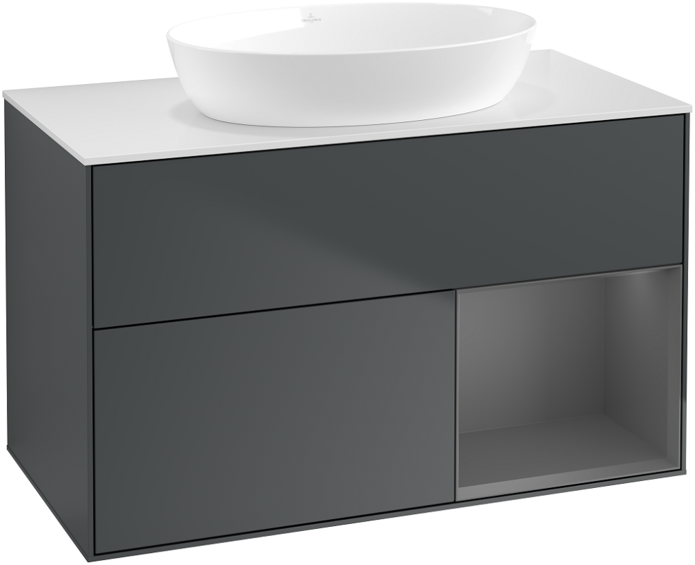 Тумба под раковину Villeroy & Boch Finion 100х50,1 см с подсветкой МДФ темно-синий матовый лак/стекло белое матовое GA21GKHG