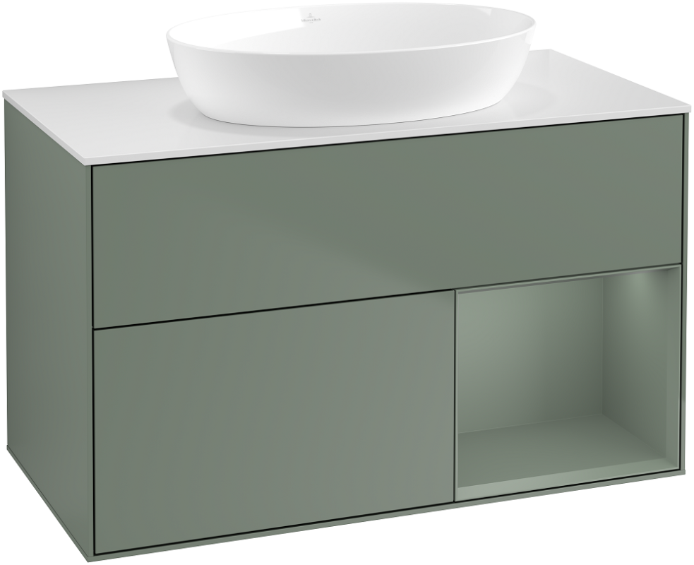 Тумба под раковину Villeroy & Boch Finion 100х50,1 см с подсветкой МДФ оливковый матовый лак/стекло белое матовое GA21GMGM